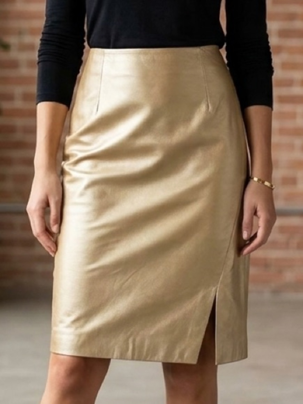 Danier Metallic Gold Pencil Skirt